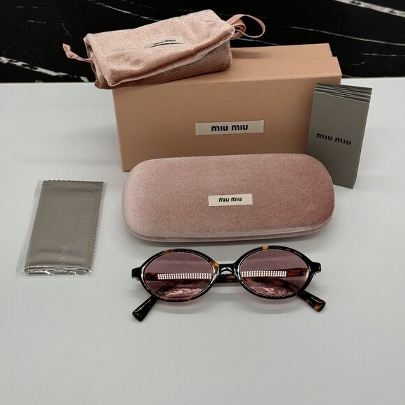 NEW MIU MIU MU04ZS VAU50D OVAL WOMEN MIU MIU SUNGLASSES HAVANA PINK MU04ZSF - Picture 12 of 12